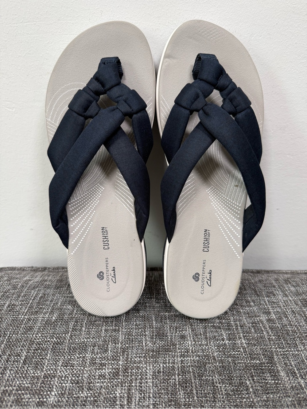Clarks Cloudsteppers Breeze Rae Cam Knotted Sandals Navy Blue Grey Size 8 NWOT